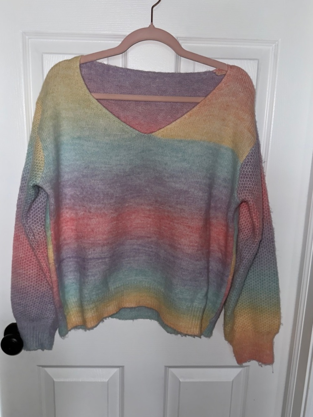 Pastel Rainbow V-Neck Women's Sweater